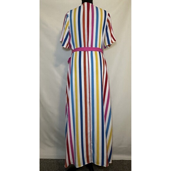 COLOR ME COURTNEY Taira Wrap Colorful Striped Midi Dress SIZE MEDIUM - Picture 7 of 12